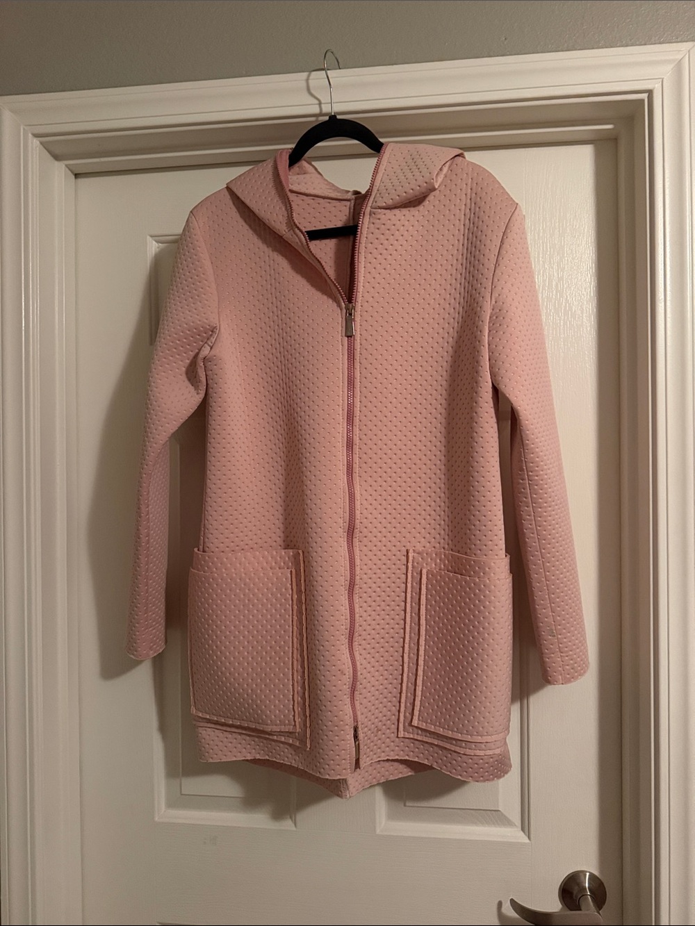 Women's Light Pink Hooded Zip Front Coat